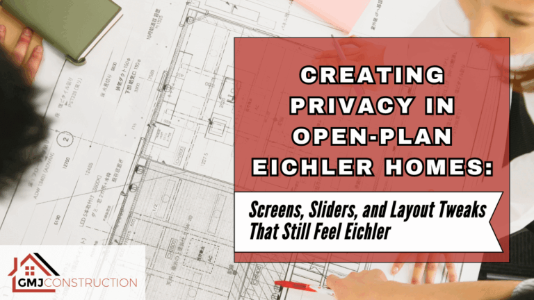 Woman designing blueprint for open-plan privacy concept