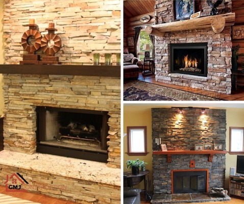 Brickly Ledge Stone Indoor Fireplace - GMJ Construction