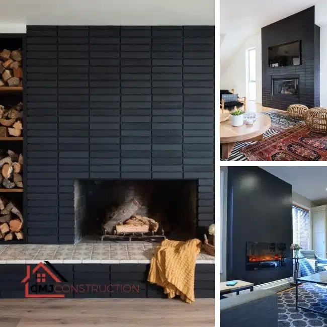 Black, Sleek, Tiled Indoor Fireplace - GMJ Construction