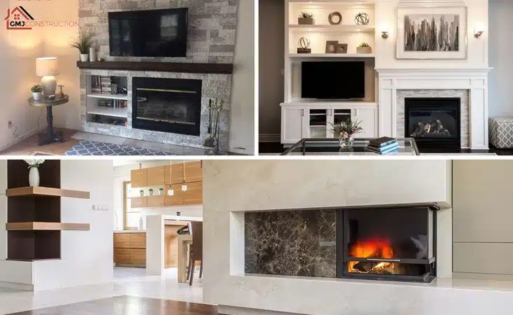 Off-Centered Indoor Fireplace - GMJ Construction