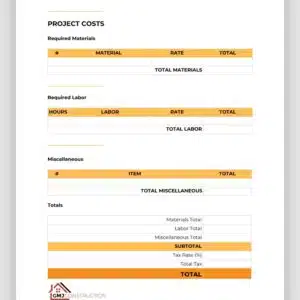 Project Costs - GMJ Construction