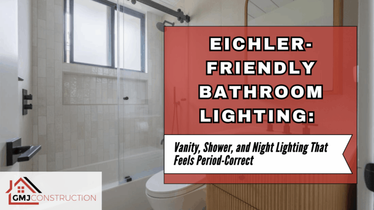 Bathroom with a red sign advertising Eich