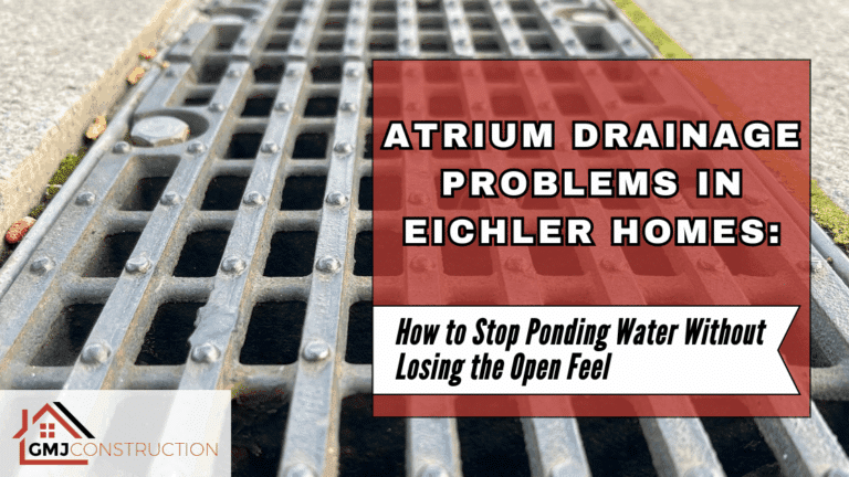 Drain grate addressing atrium drainage problems in Eichler