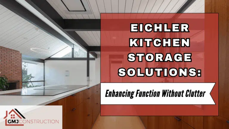 Modern kitchen with red 'kitchen storage solution' sign