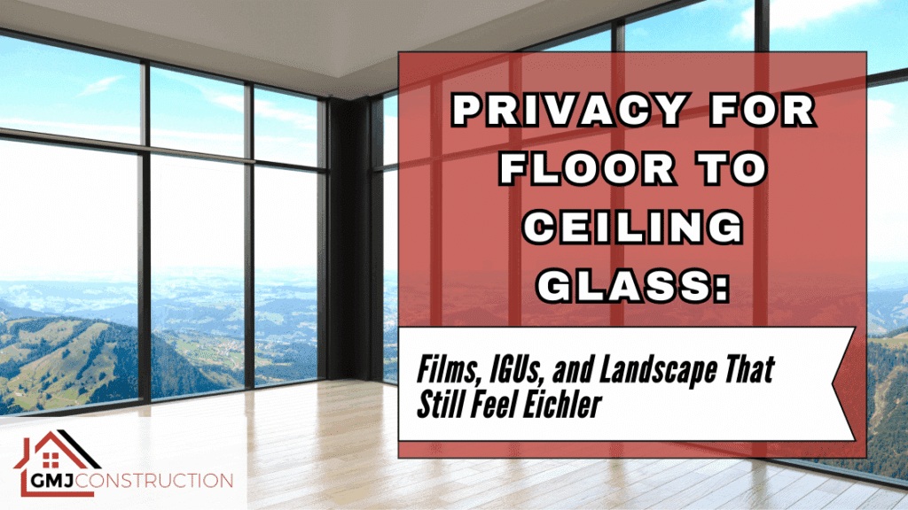 Modern room with large window and privacy sign