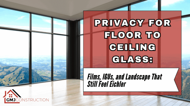 Modern room with large window and privacy sign
