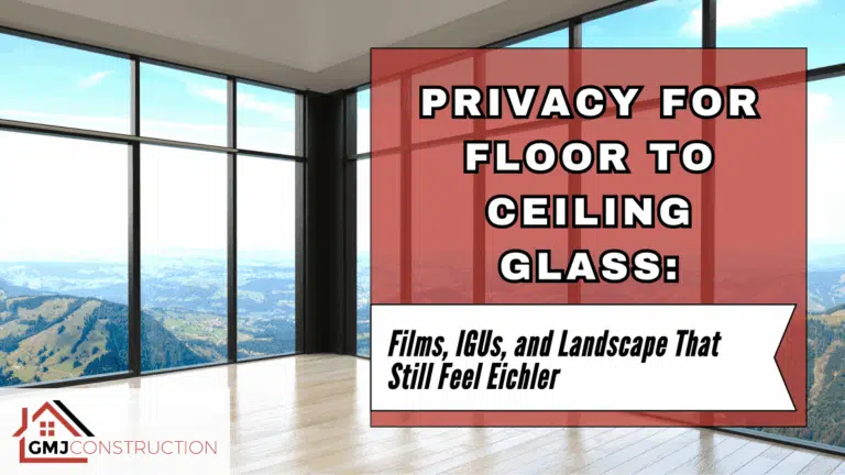 Modern room with large window and privacy sign