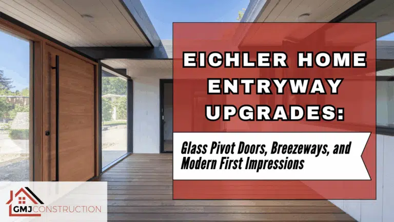 Red eichler home sign with glass front doors entryway upgrades
